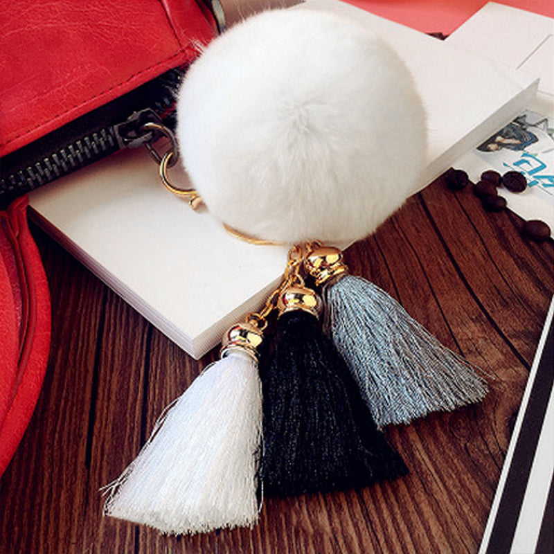 Faux Rabbit Fur Hair Ball Pompom Charm Keychain