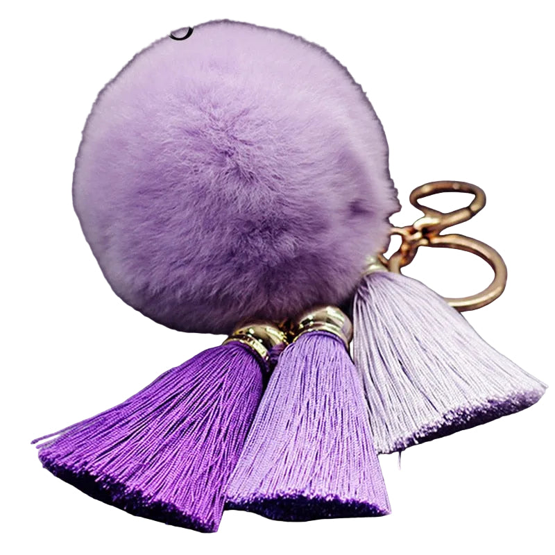 Faux Rabbit Fur Hair Ball Pompom Charm Keychain