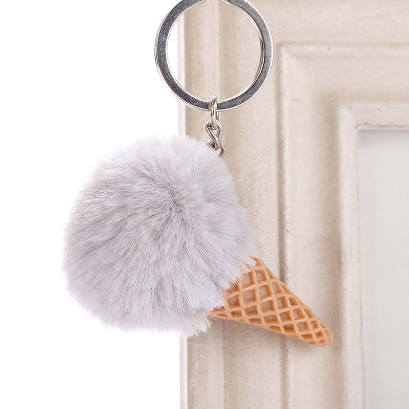 Fur Ball Ice Cream Cone Keychain