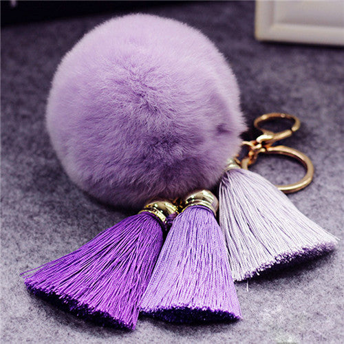 Faux Rabbit Fur Hair Ball Pompom Charm Keychain
