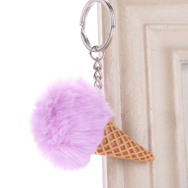 Fur Ball Ice Cream Cone Keychain