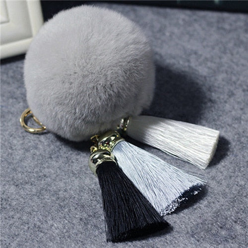 Faux Rabbit Fur Hair Ball Pompom Charm Keychain