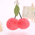 Faux Rabbit Fur Ball Pompom Cherry Keychain