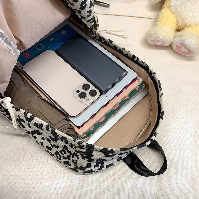 Corduroy Leopard Backpack