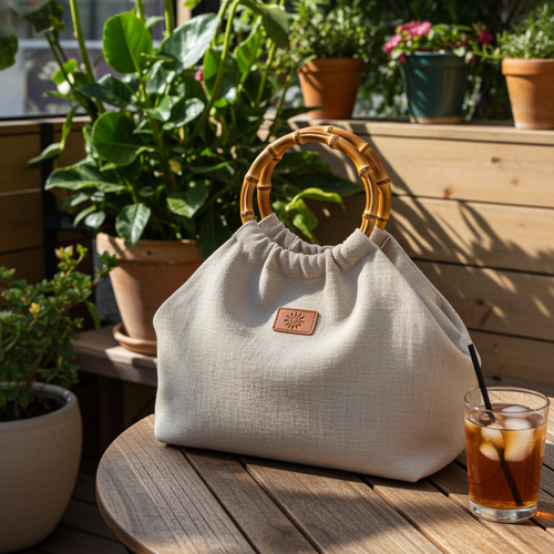 Bamboo Handle Tote Purse - Boho Summer Bag