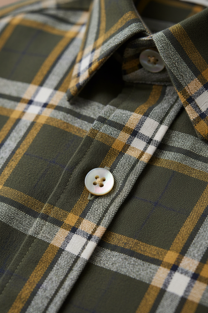 Cotton Plaid Shirt - Close-up detail of premium fabric and craftsmanship