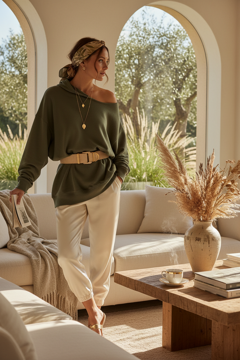 Loose Hoodie Sweatshirt - Lifestyle shot showing versatile casual styling
