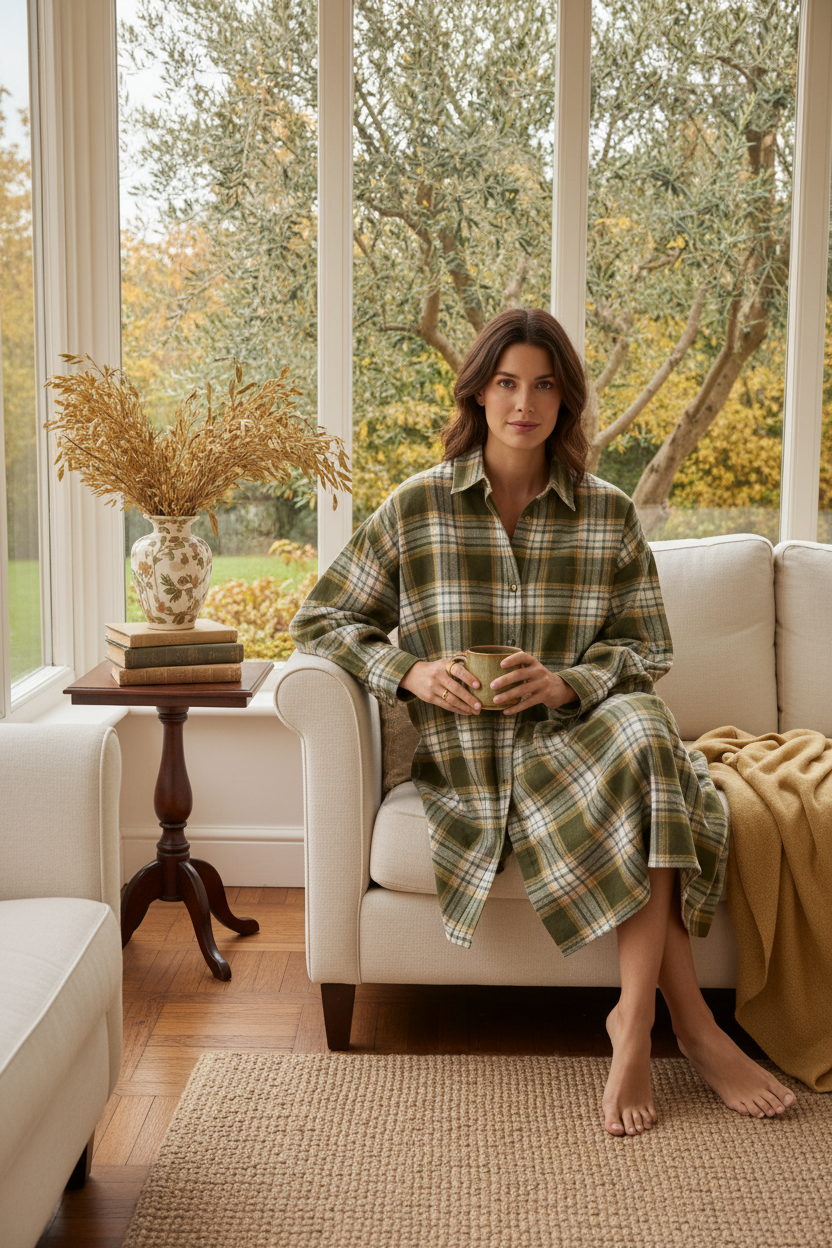 Cotton Plaid Shirt - Lifestyle shot in natural elegant setting