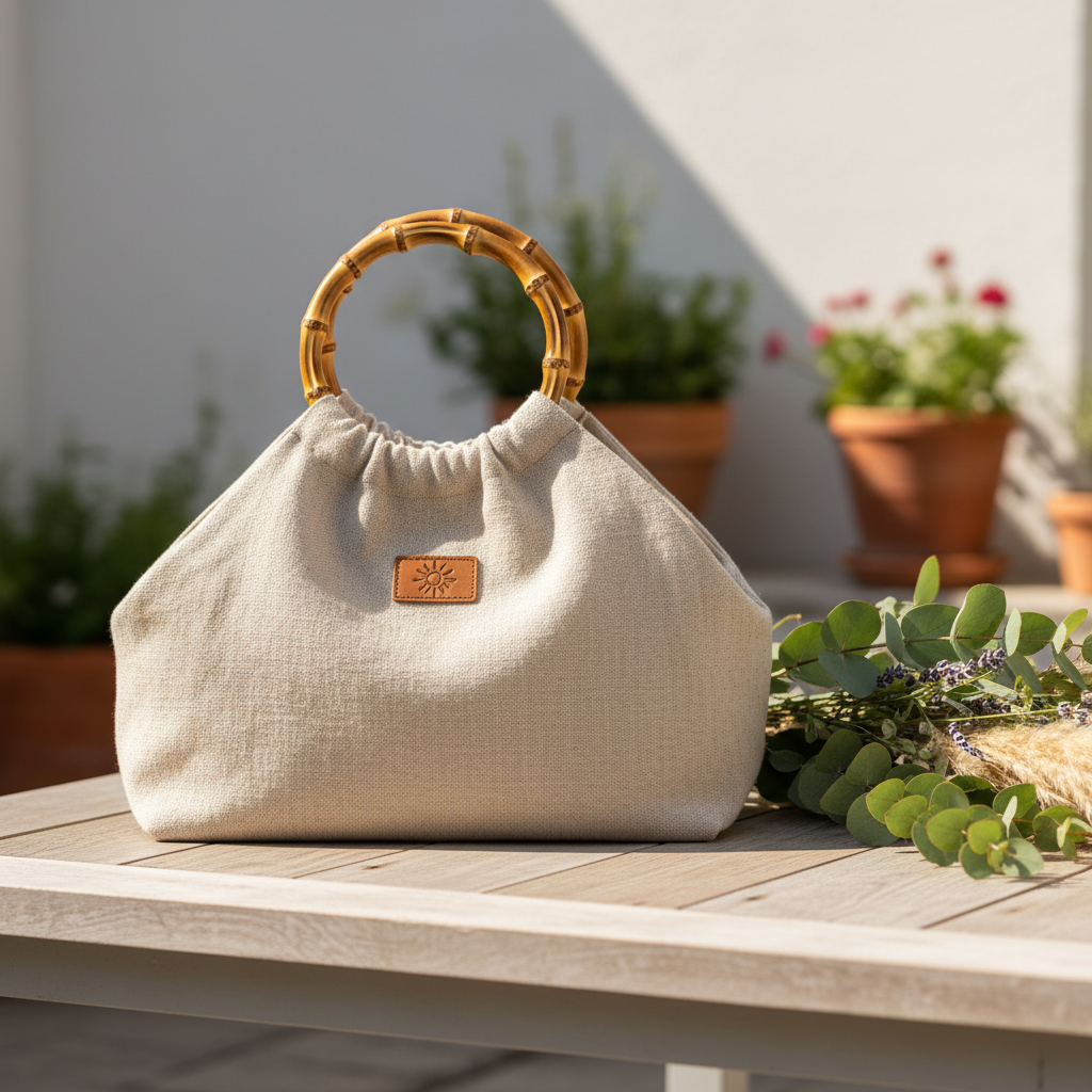 Bamboo Handle Tote Purse - Boho Summer Bag