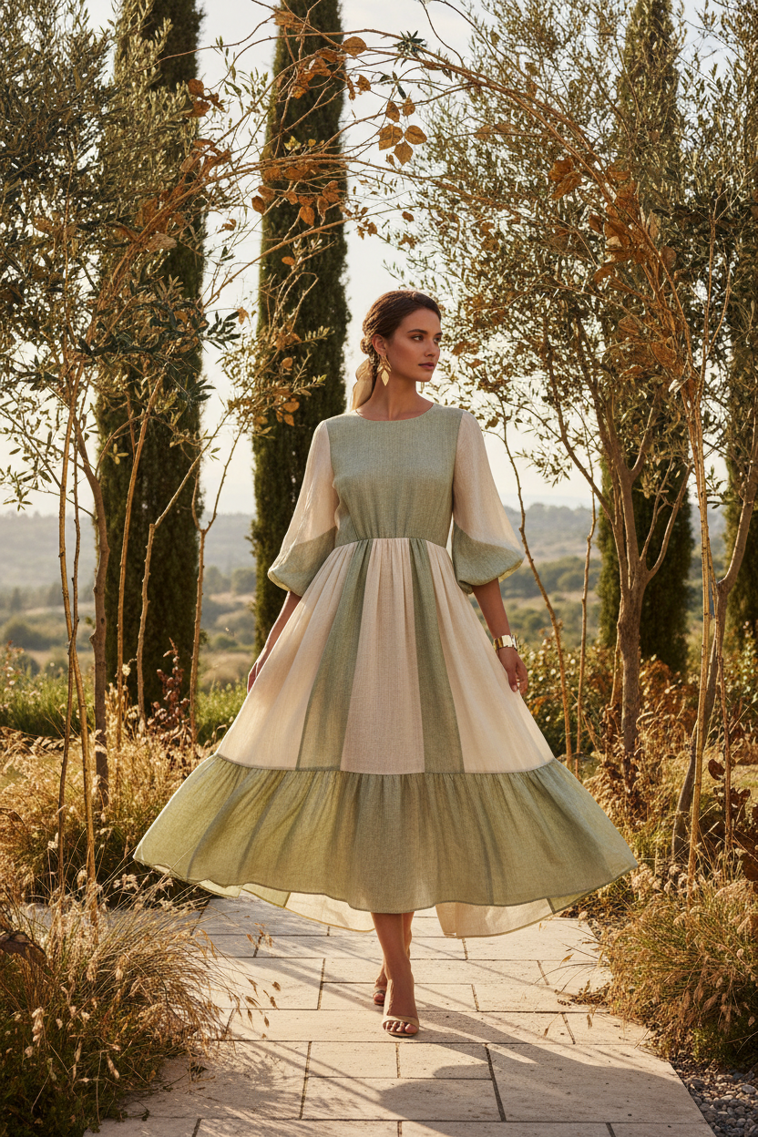 Flowy Linen Midi Dress - Elegant Summer Style