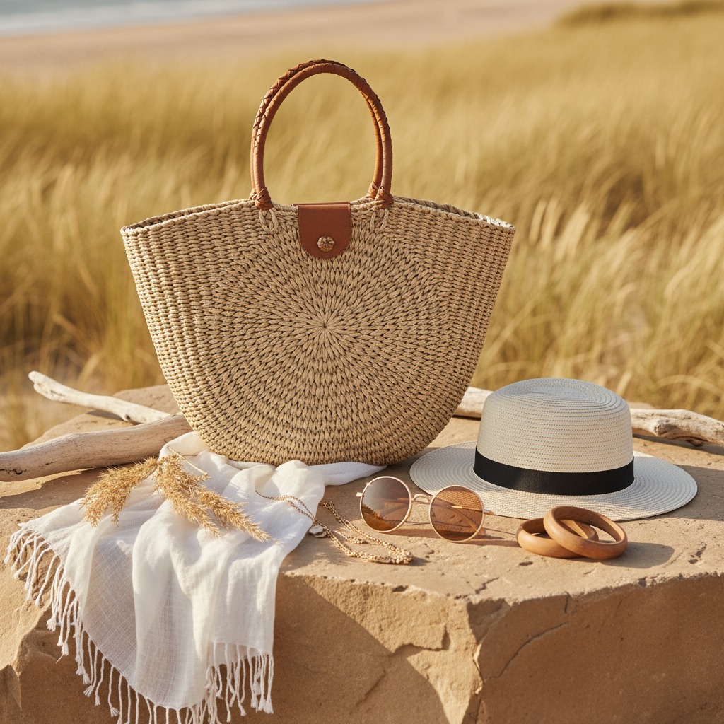 Woven Straw Tote Bag - Boho Summer Beach Bag